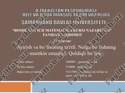 boshlang`ich matematika kursi nazariyasi — PPTX