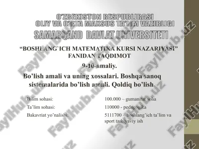 boshlang`ich matematika kursi nazariyasi — PPTX