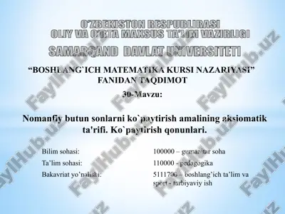boshlang`ich matematika kursi nazariyasi — PPTX