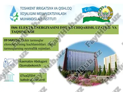 elektr tarmoqlar elementlarining kuchlanishlari.elektr tarmoqlarning neytrallik rejimlari — PPTX
