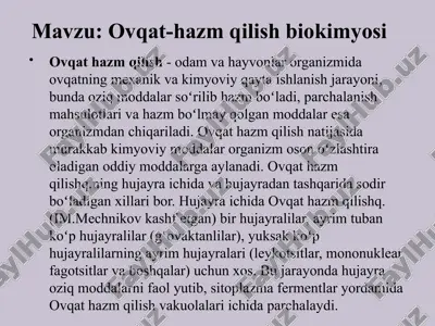 ovqat-hazmqilish biokimyosi — PPTX