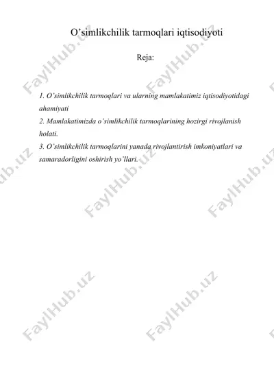 o’simlikchilik tarmoqlari iqtisodiyoti — DOCX