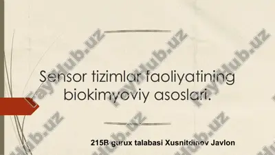 sensortizimlar faoliyatining biokimyoviy asoslari — PPTX