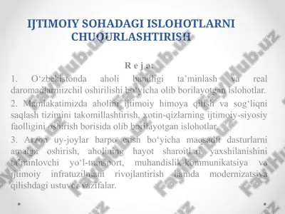 ijtimoiy sohadagi islohotlarni chuqurlashtirish — PPTX