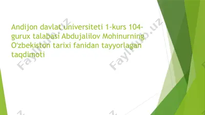 oʻzbekiston tarixi fanidan tayyorlagan taqdimoti — PPTX