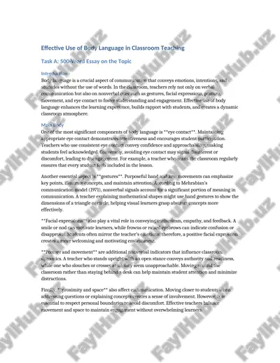 effective use of body language in classroom teaching — DOCX