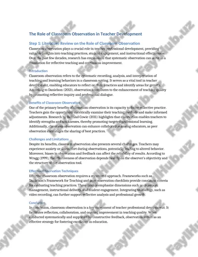 the role of classroom observation in teacher development — DOCX
