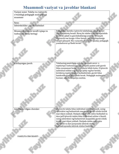 muammoli vaziyat va javoblar blankasi — DOCX