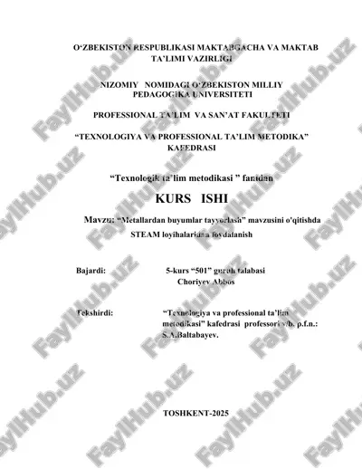 metallardan buyumlar tayyorlash — DOCX