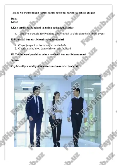 talaba va o‘quvchi kun tartibi va uni ratsional variantini ishlab chiqish — DOCX