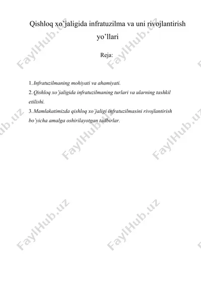 qishloq xo’jaligida infratuzilma va uni rivojlantirish yo’llari — DOCX