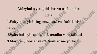 voleybol o‘yin qoidalari va o‘lchamlari — PPTX