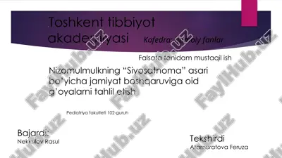 nizomulmulk va "siyosatnoma": jamiyat boshqaruvining asoslari — PPTX
