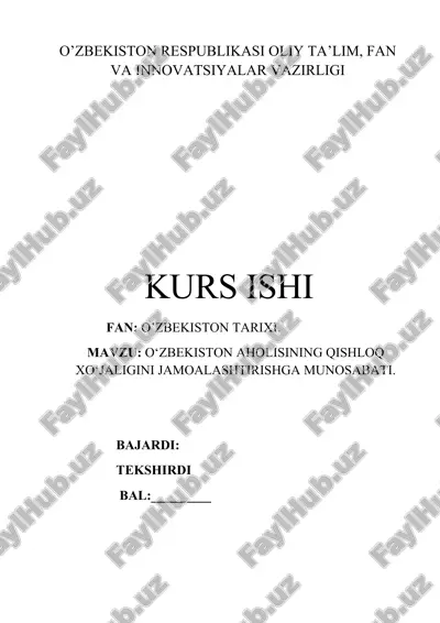 o'zbekiston aholisining qishloq xo'jaligini jamoalashtirishga munosabati — DOCX