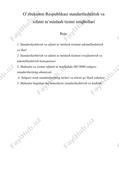 o’zbekiston respublikasi standartlashtirish va sifatni ta’minlash tizimi istiqbollari — DOCX