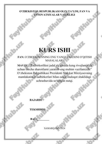 tadbirkorlikni jadal va yanada keng rivojlantirish uchun barcha sharoitlarni yaratish — DOCX