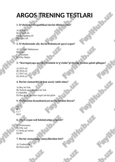 argos trening testlari — DOCX