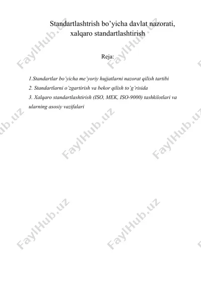 standartlashtrish bo’yicha davlat nazorati, xalqaro standartlashtirish — DOCX