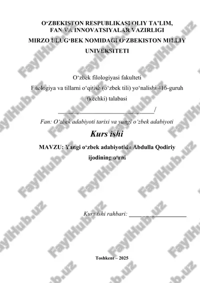 yangi o‘zbek adabiyotida abdulla qodiriy ijodining o‘rni — DOCX