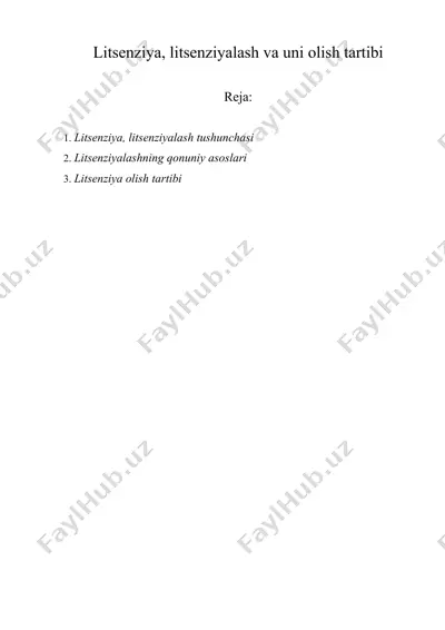 litsenziya, litsenziyalash va uni olish tartibi — DOCX