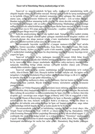 tasavvuf ta’limotining sharq madaniyatiga ta’siri — DOCX