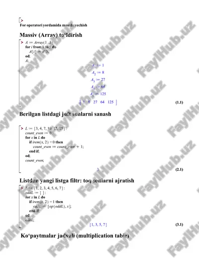 maple paketida for funksiyasi — PDF