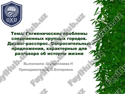 gigienicheskie problemi sovremennix krupnix gorodov. dialog-rasspros. voprositelnie predlojeniya, xarakternie dlya razgovora ob istorii jizni — PPTX