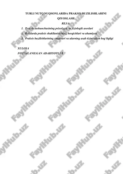 turli nutq nuqsonlarida praksis buzilishlarini qiyoslash — DOCX