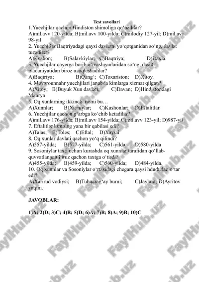 yuechjilar test variantli javoblari bilan 10 talik — DOCX