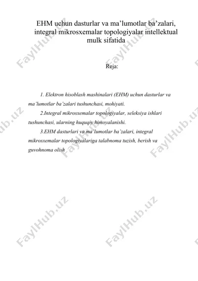 ehm uchun dasturlar va ma’lumotlar ba’zalari, integral mikrosxemalar topologiyalar intellektual mulk sifatida — DOCX
