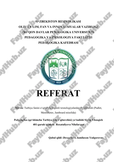 tarbiya fanini oʻqitishda raqamli texnologiyalardan foydalanish (padlet, mentimeter, jamboard misolida) — DOCX