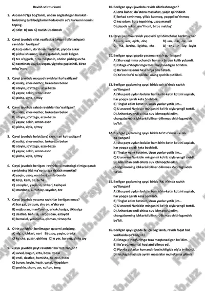 ravish so’z turkumi test — PDF