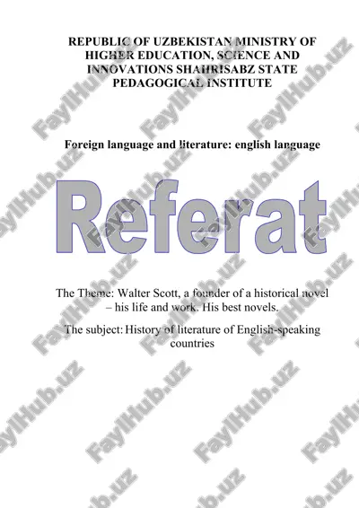 walter scott, a founder of a historical novel – his life and work — DOCX