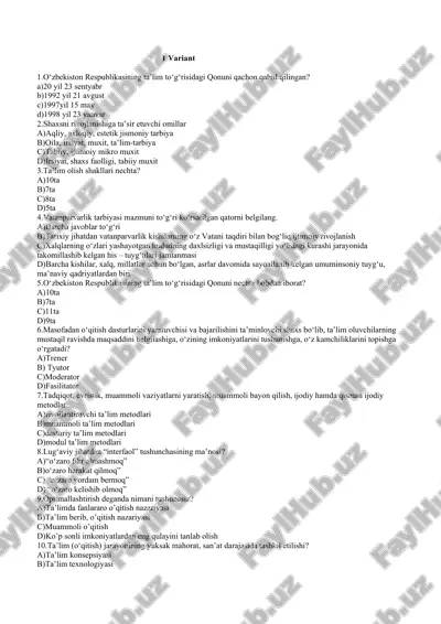 umumiy pedagogika test — DOC