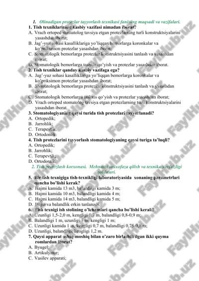 tish protezlar tayyorlash texnikasi — DOCX