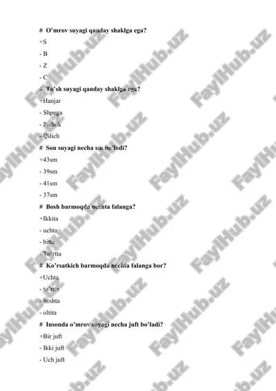 o'mrov suyagi haqida test savoliq eslatmalar — DOCX