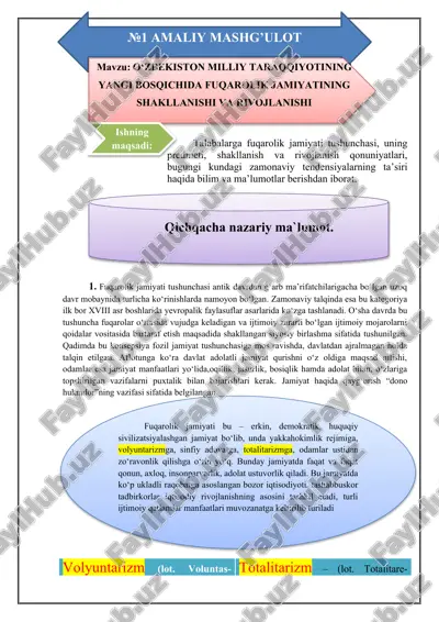 o‘zbekiston milliy taraqqiyotining yangi bosqichida fuqarolik jamiyatining shakllanishi va rivojlanishi — DOCX