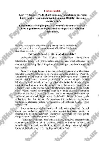 kimyoviy laboratoriyada ishlash qoidalari — DOCX