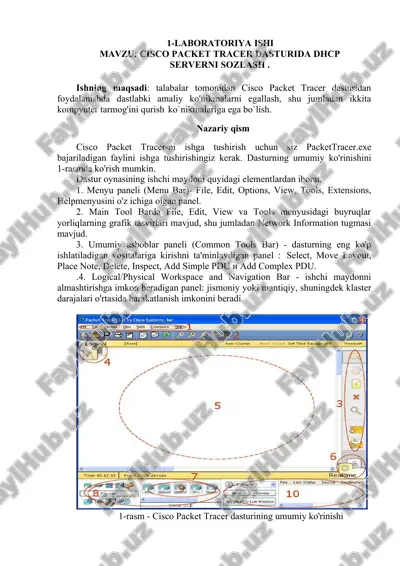 cisco packet tracer dasturida dhcp serverni sozlash — DOCX