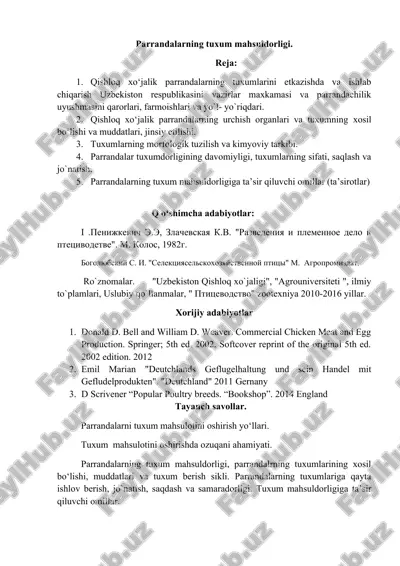 parrandalarning tuxum mahsuldorligi — DOCX