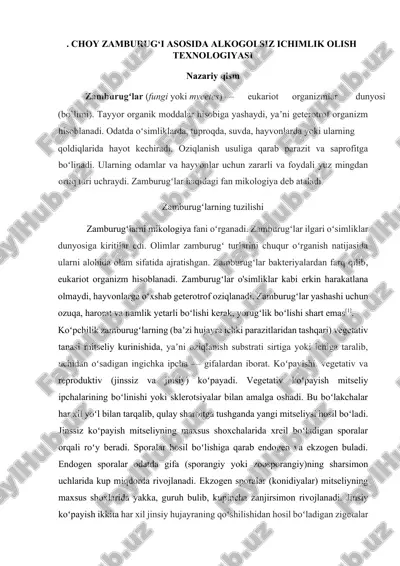 zamburug‘i asosida alkogolsiz ichimlik olish texnologiyasi — DOCX