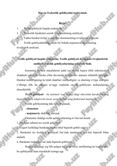 tezkorlik qobiliyatini tarbiyalash — DOCX