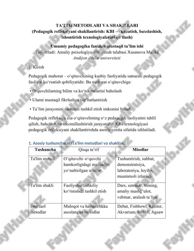 ta’lim metodlari va shakillari — DOCX