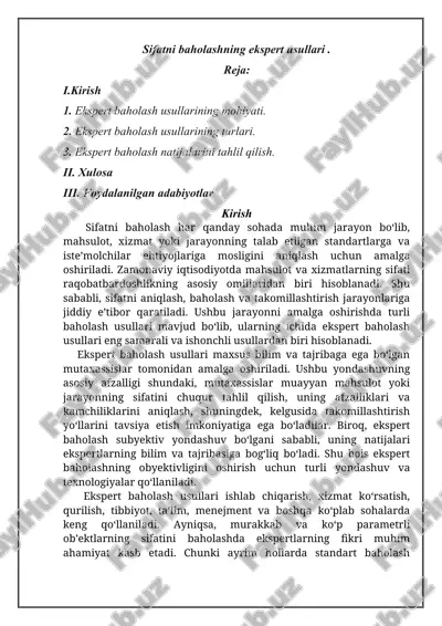 sifatni baholashning ekspert usullari — DOCX