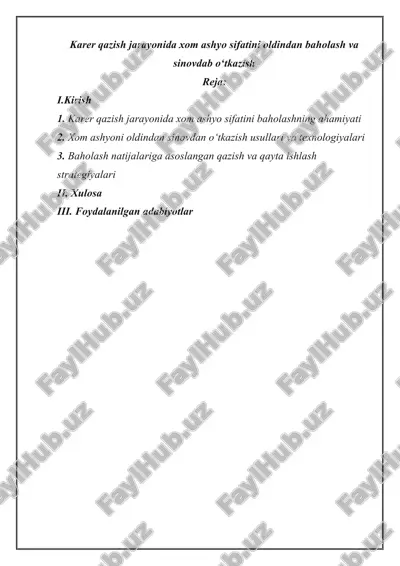 xom ashyolar sifatini baholash — DOCX