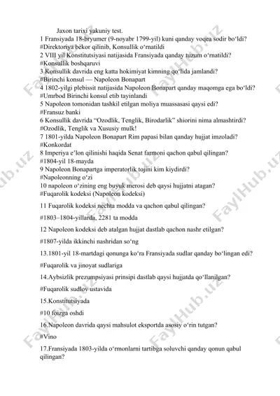jaxon tarixi yakuniy test — DOCX