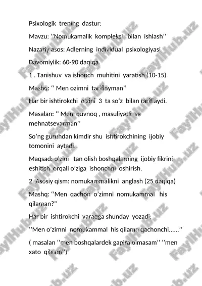 psixologik trening dastur — DOCX