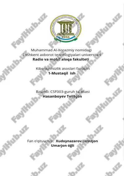 identifikatsiya va autentifikatsiya tushunchasi va vazifalari — DOCX