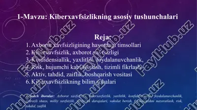kiberxavfsizlikning asosiy tushunchalari — PPTX