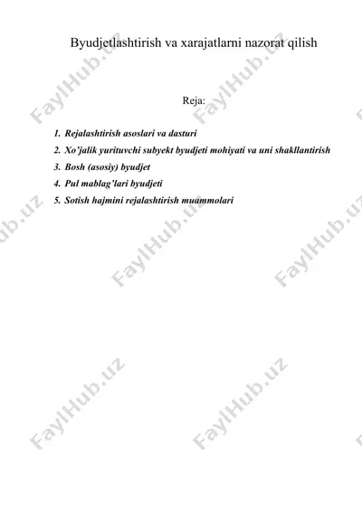 byudjetlashtirish va xarajatlarni nazorat qilish — DOC